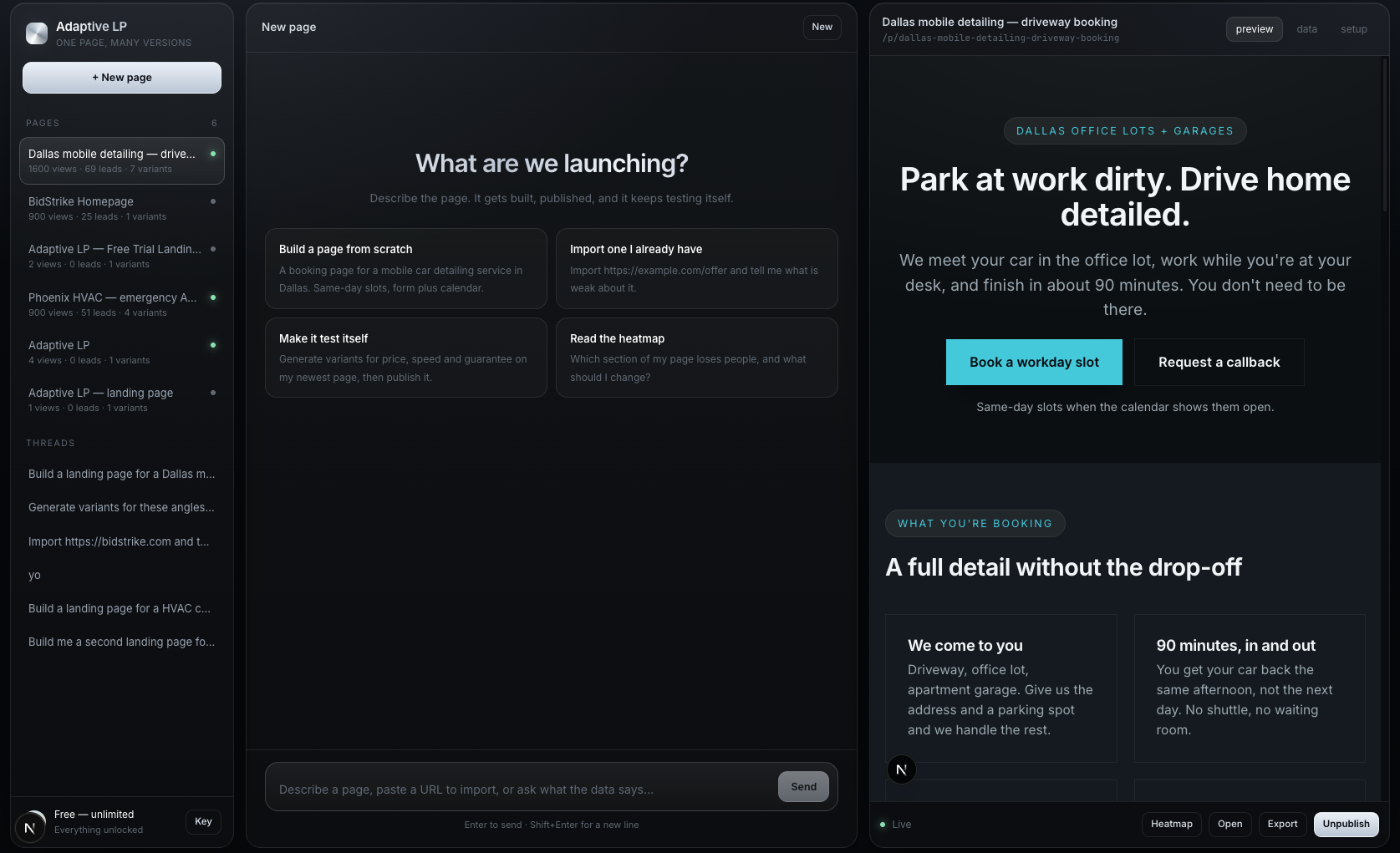 Full preview of a landing page built in Pagetive